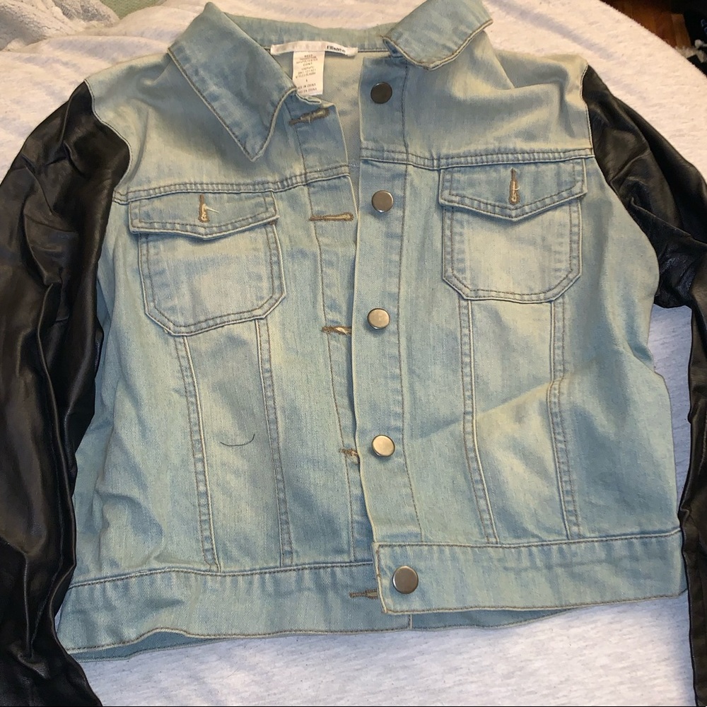 Ellison Light Wash Denim Jacket w/ Leather Sleeves